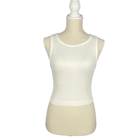 Sunday Best Tank Top Womens Small White Ribbed Cropped Halter Stretch Athletic - Picture 1 of 5